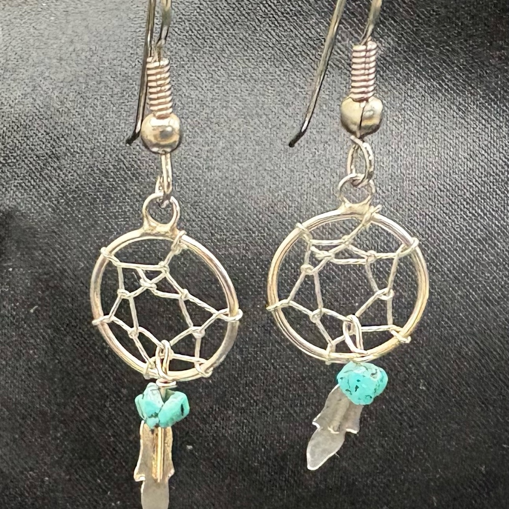 Native American sterling silver mini dreamcatcher earrings